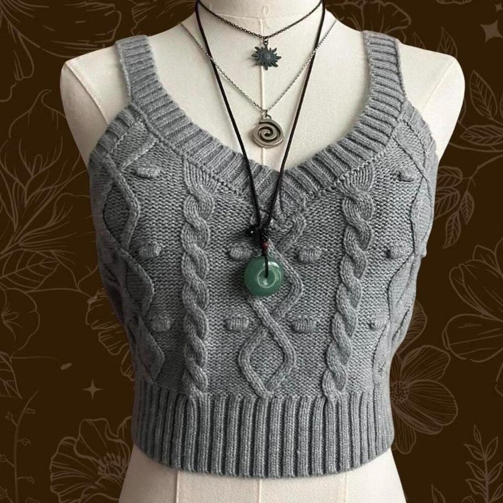 Fall fairy grunge cozy grey knit crop top